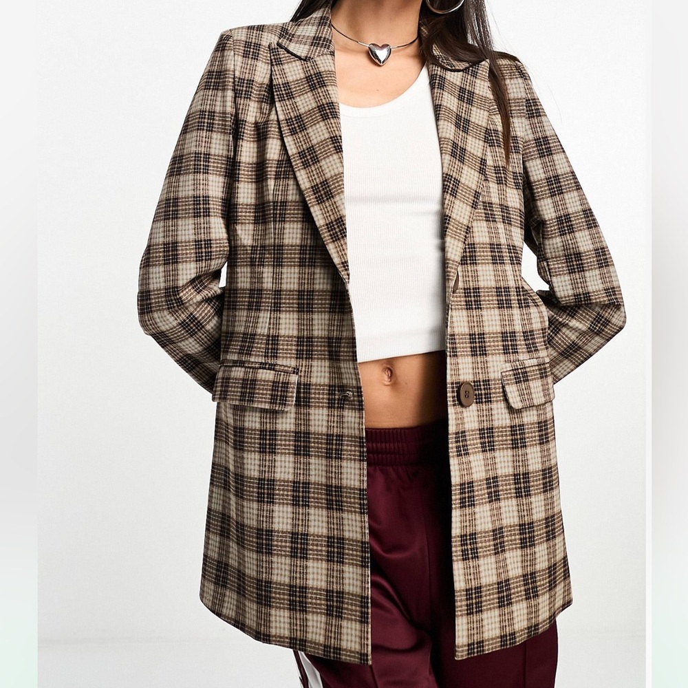Heartbreak bengaline slim fit blazer in brown check